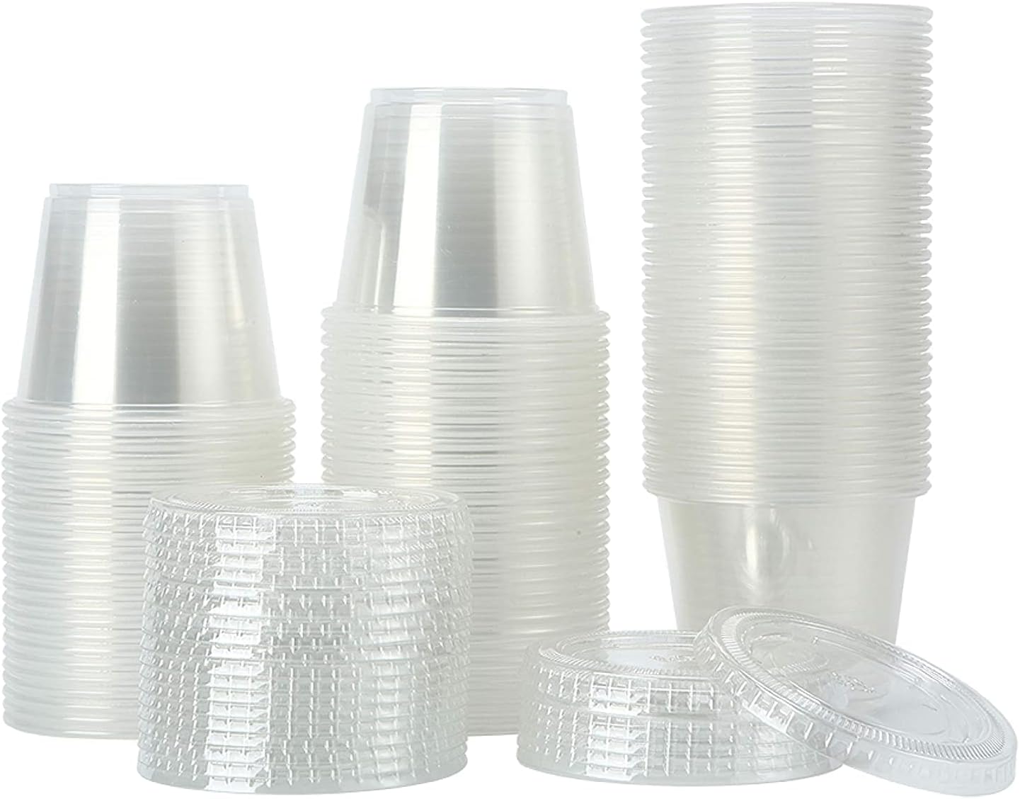 TashiLiving[200Sets-5.5oz Clear Plastic Disposable Portion Cups with Lids, Souffle Cups, Condiment Cups,Jello Shots, Slime & Medicine Premium Small Plastic Containers