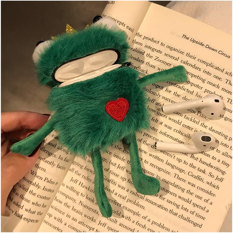 Yatchen Plush Case Compatible with AirPods 1&2, Cute 3D Cartoon Frog Design Funny Cover with Keychain Protective Case for AirPods 1&2 Frog Green