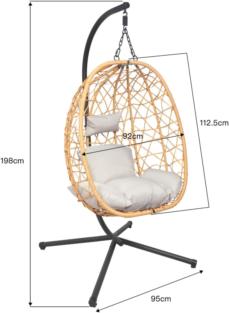CONCEPT USINE | Fauteuil Suspendu avec Support en Résine Tressée | Design CUZCO Rotin Naturel | Structure Acier Robuste | Coussins Déperlants & Amovibles | Balançoire 1 Place | Intérieur & Extérieur