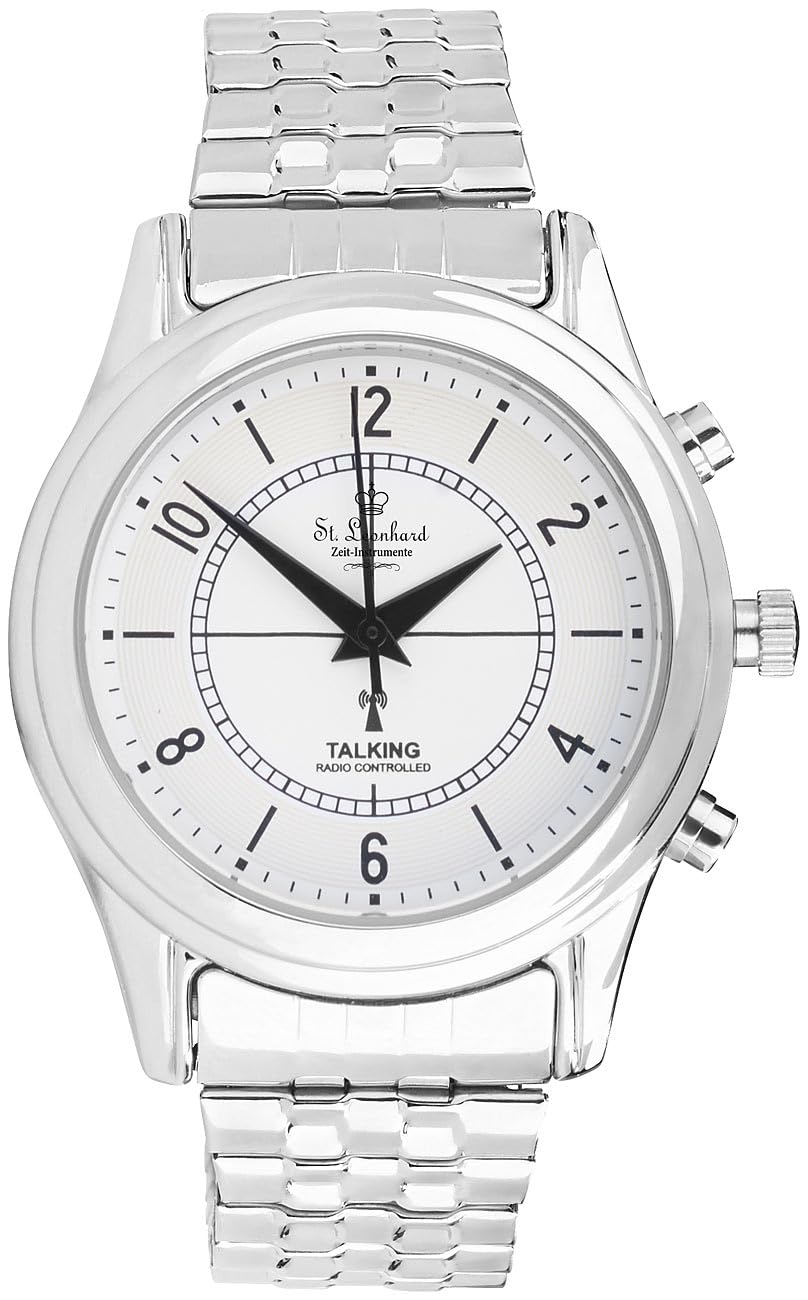 Sprechende Armbanduhr: Sprechende Seniorenuhr mit Funk, filigranes Ziffernblatt, versilbert (Herrenuhren, Uhren, Damen)