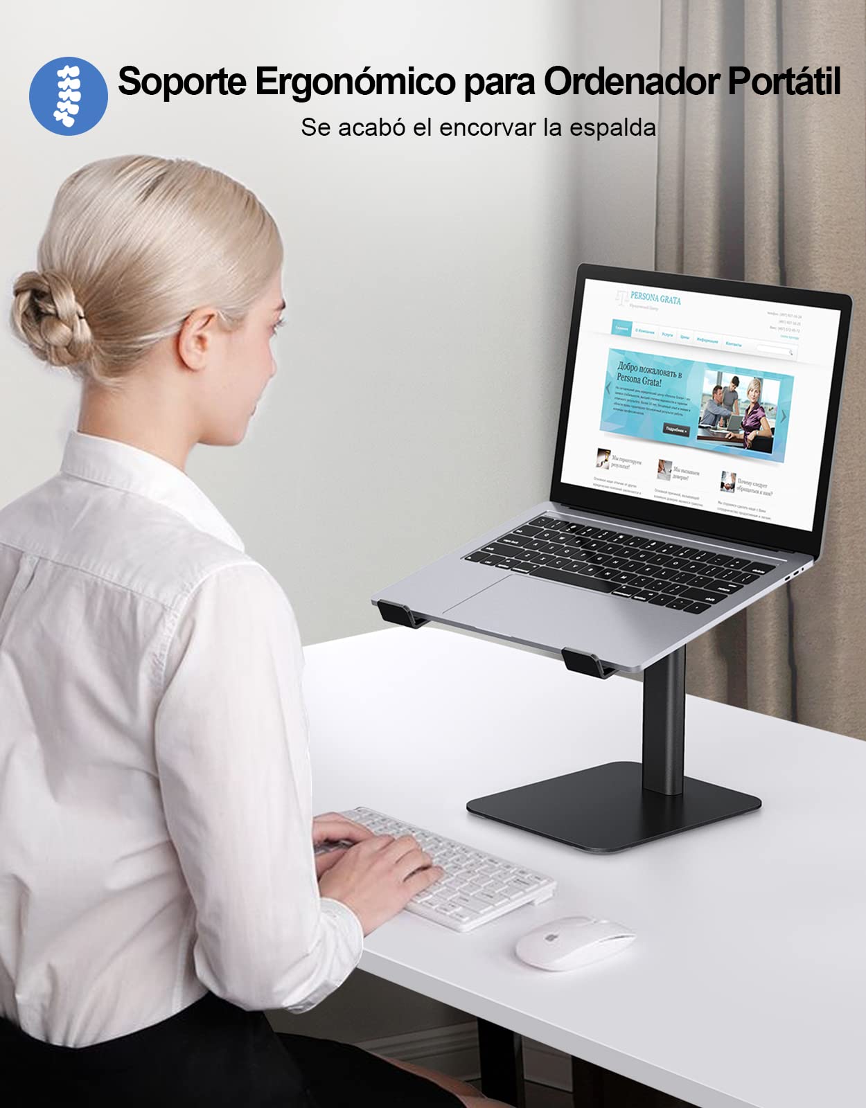 Babacom Soporte Portatil Mesa con 8 Alturas Ajustables, Aleación de Aluminio Elevador Portatil Ergonómico, Ventilado Laptop Stand Compatible con MacBook/Air/Pro, Chrome y Tabletas, 10-16” Negro