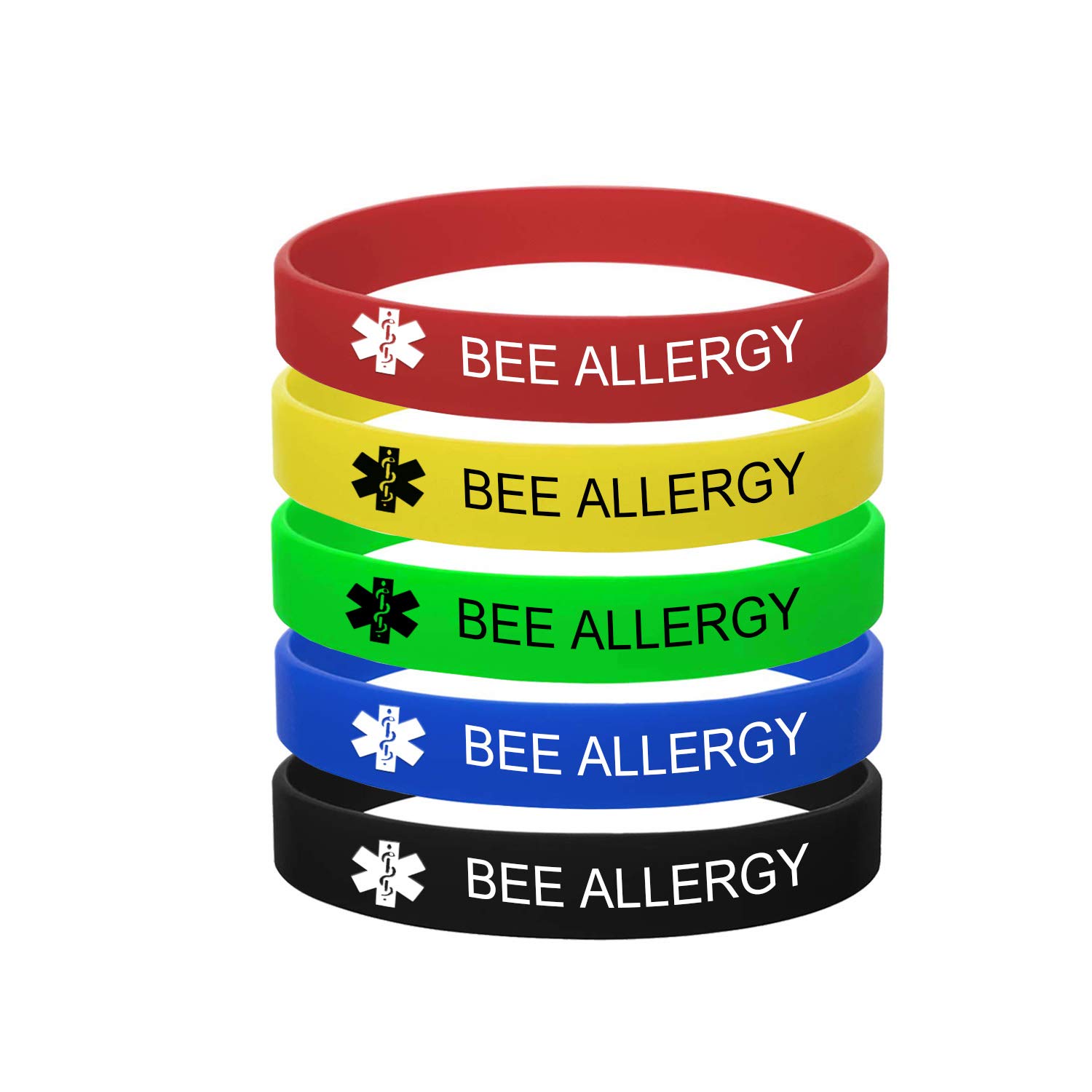 5 Color Pack-Personalized Engraved Medical Alert ID Jewelry Food Drug Allergy Bracelets,100% Silicone Rubber ID Survivor Bracelet Band,Emergency Contact Bracelet,Diabetes Bracelet,5.5"-7.9"