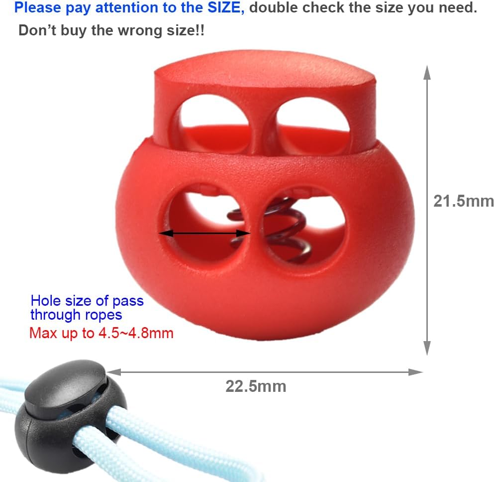 CooBigo 10 Pack Bungee Spring Cord Lock Fastener, Plastic Toggle Slider Stopper for Paracord DrawString Clip, Elastic Shoe Lace, Glove, Flashlight Rope Lock Clasp Double Hole Adjuster - Image 2