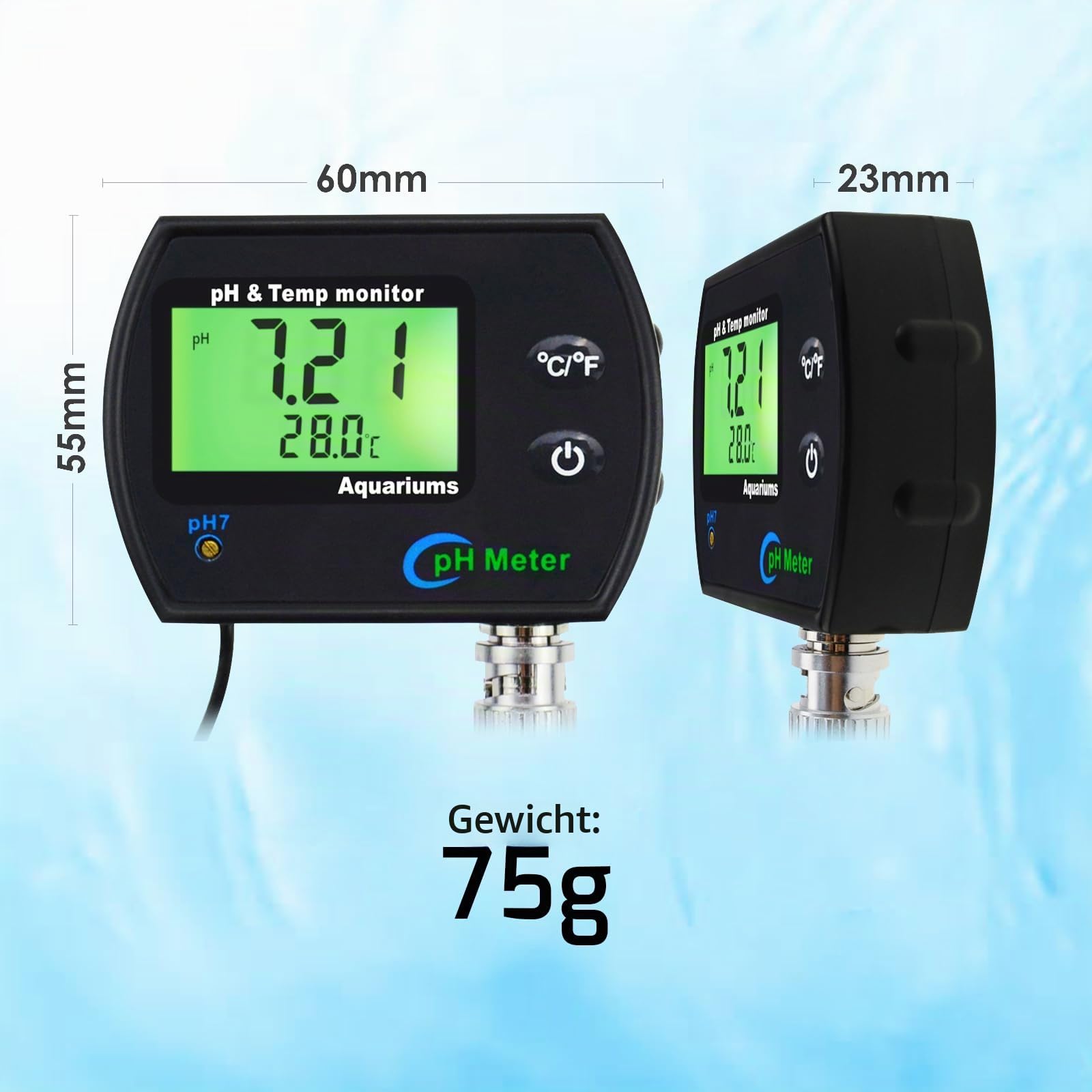 2-in-1-pH- und Temperatur monitor, pH-Meter mit Hintergrundbeleuchtungsfunktion, Doppelanzeige 0,00–14,00 pH °C/°F, Wasserqualitätstester, pH-Monitor für Wasser, Fischtank, Aquarium, Hydrokultur, Pool