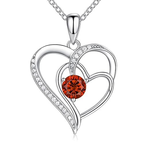 Birthstone Necklace for Women Jewelry, 18K White Gold Heart Necklace