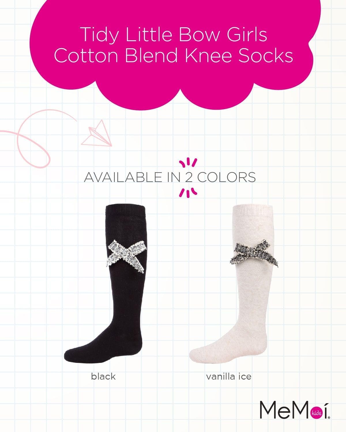MeMoi Tidy Little Bow Girls Cotton Blend Knee Socks