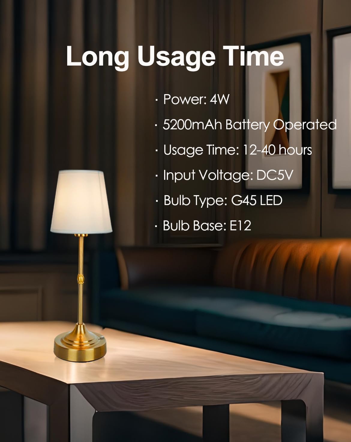 Cordless Table Lamp, Rechargeable Table Lamp with Touch Dimmable Control, Portable LED Desk Lamp for Indoor Patio (Gold, 1)