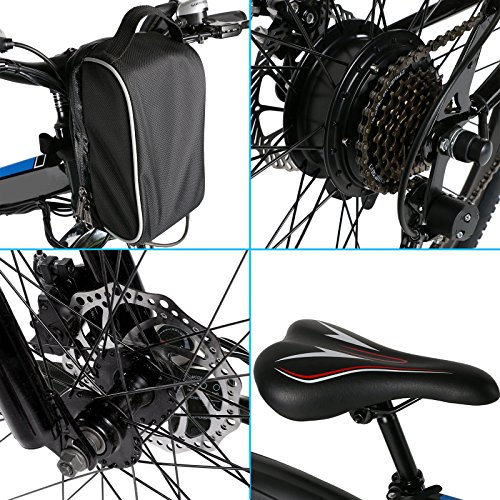 26'' Folding Electric Mountain Bike with Removable 36V 8AH Lithium-Ion Battery 250W Motor Electric Bike E-Bike 21 Speed Gear and Three Working Modes (Black) - Thumbnail 4