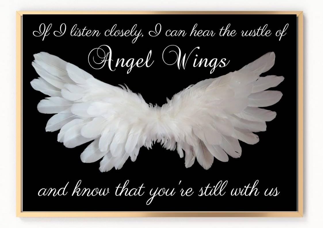 gfc angel memorial black Print Picture Poster if I can listen closely I can hear the rustle of angel wings Gift A4 UNFRAMED 1 wall art Home decor Decorating vintage