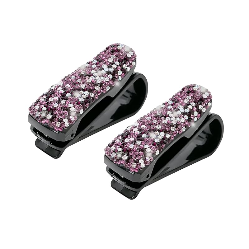 Porta-óculos para Para-Sol Automotivo Moly Magnolia com Cristais, Roxo, Kit com 2 peças