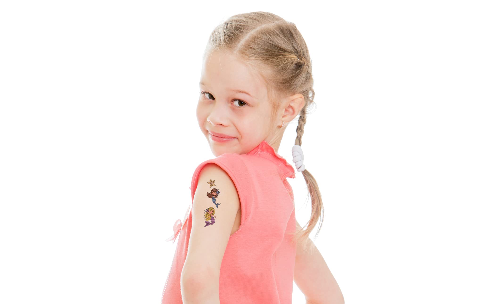 AVERY Zweckform 14 tatuaży dla dzieci, syrenka (tymczasowe tatuaże, wodoodporne tatuaże dziecięce, przyjazne dla skóry tatuaże samoprzylepne, naklejki dla dziewczynek, prezent urodzinowy dla dzieci)