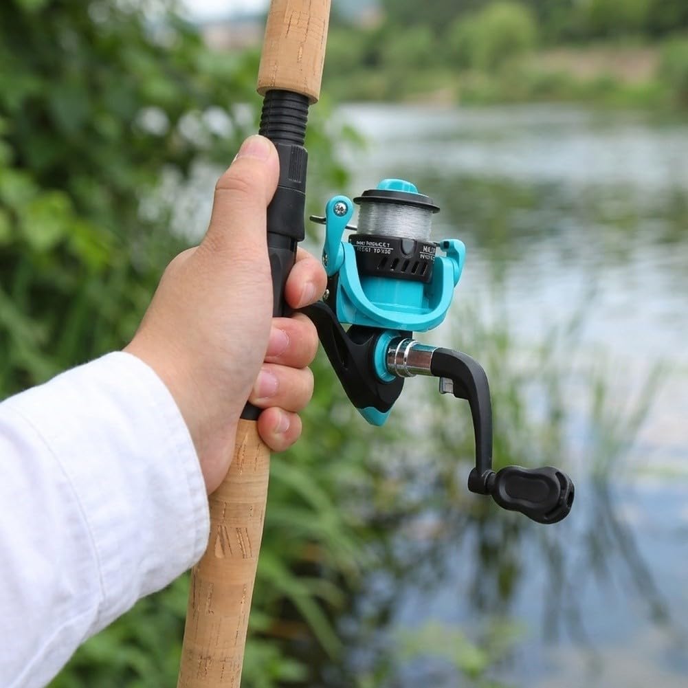 Caña de pescar de 4 secciones para combo con carrete y red de pesca de 4