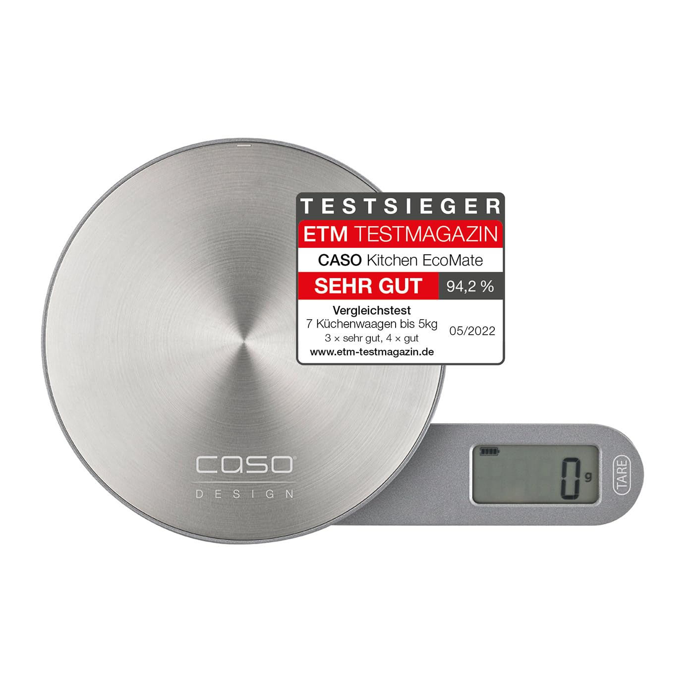 CASO Design EcoMate Battery Free Scales, Kinetic Scales for Kitchen, Magnetic Base, Space-Saving Design, LCD Display, Weigh up to 5kg in 1g Increments