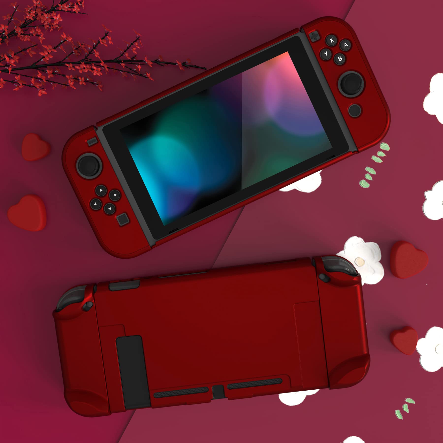 eXtremeRate PlayVital Funda Tacto Suave para Nintendo Switch Carcasa Dura Estuche Protector Separable de Joycons Protectora Dockable Cover Cáscara para Control Switch Joycon Consola(Rojo Escarlata) - 4