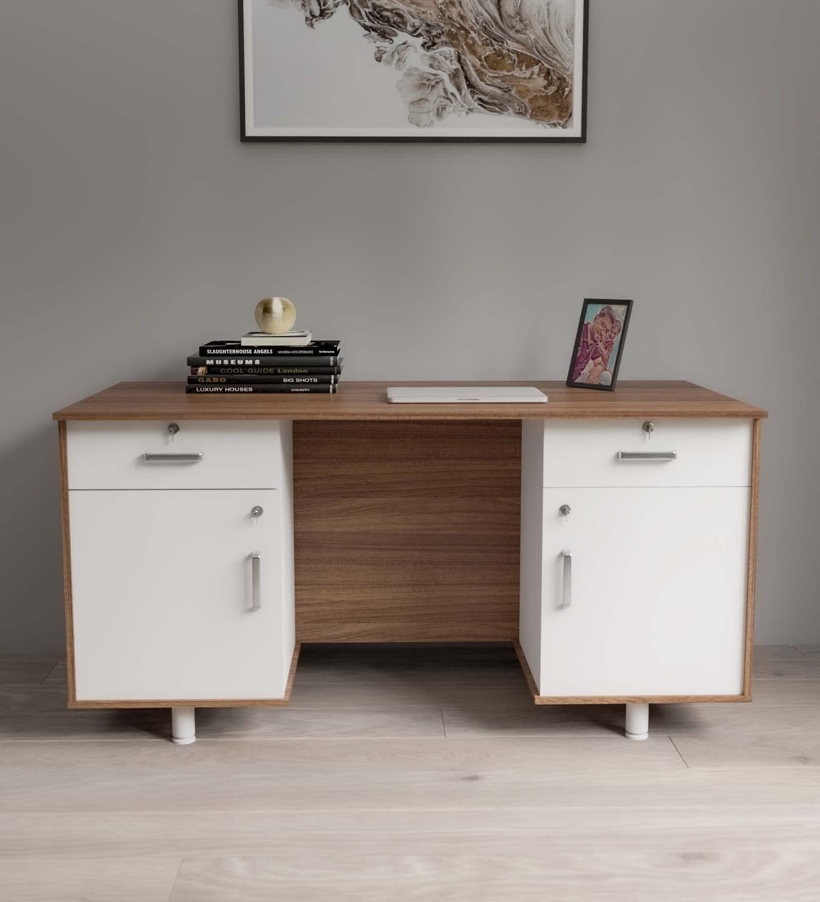 NEUDOT Splash Engineered Wood Study Table | Computer Table | Office Desk with Drawers | Multi-Purpose Study Table | Computer Table for Students | Office Table | 12 Months Warranty | Leon Teak Finish