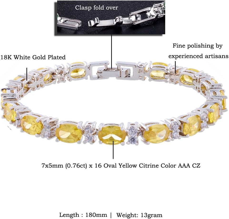 RIZILIA Oval Cut Multi-Color CZ Birthstone 18K White Gold Plated Tennis Bracelet, 7" - Image 2