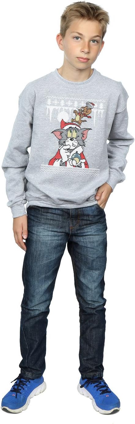 TOM and JERRY Boys Christmas Fair Isle Sweatshirt 5-6 Years Sport Grey