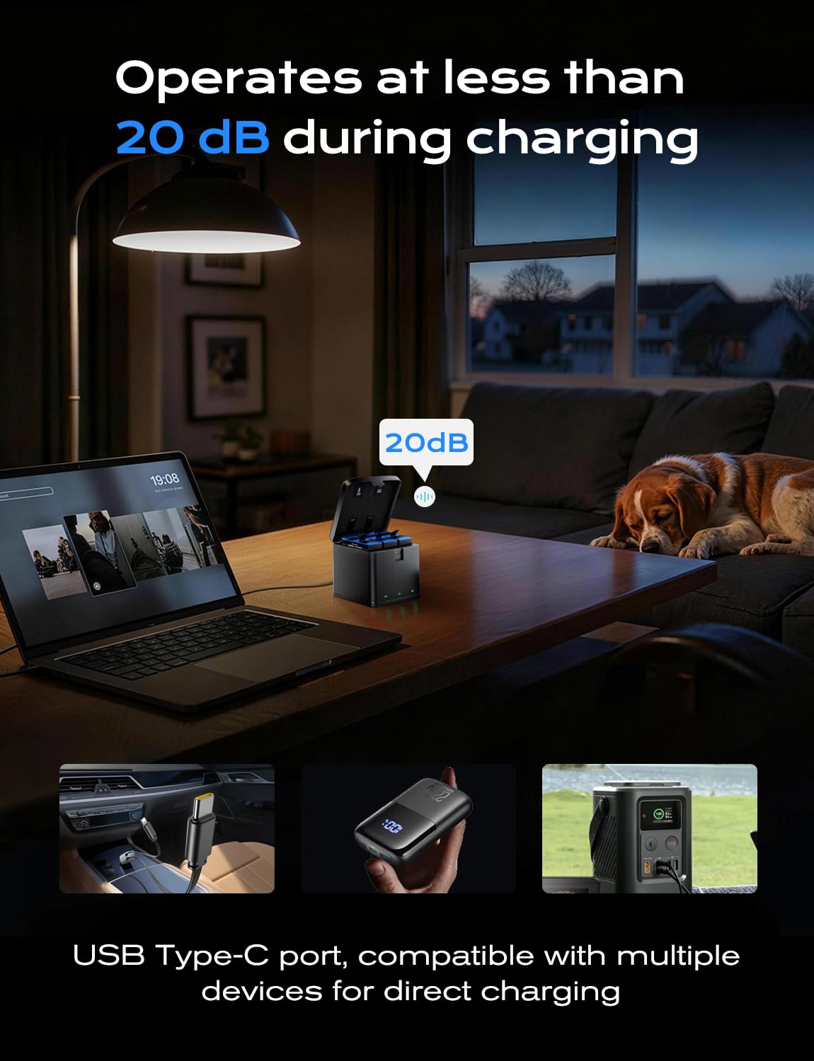 Lot de 3 Batteries Rechargeables pour GoPro Hero 12, 11, 10 et 9 avec kit de Chargeur USB à 3 Ports, Batteries de Remplacement Haute capacité de 2500 mAh (Lot de 3 Batteries + Ladegerät)