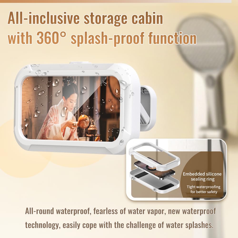 Qziano Waterproof Shower Phone Holder, 360° Rotatable, 60° Adjustable Tilt, Extendable Shower Phone Case Stand, Anti-Fog,Suitable for Bathroom, Kitchen, Compatible with Phones Up to 6.8 Inches
