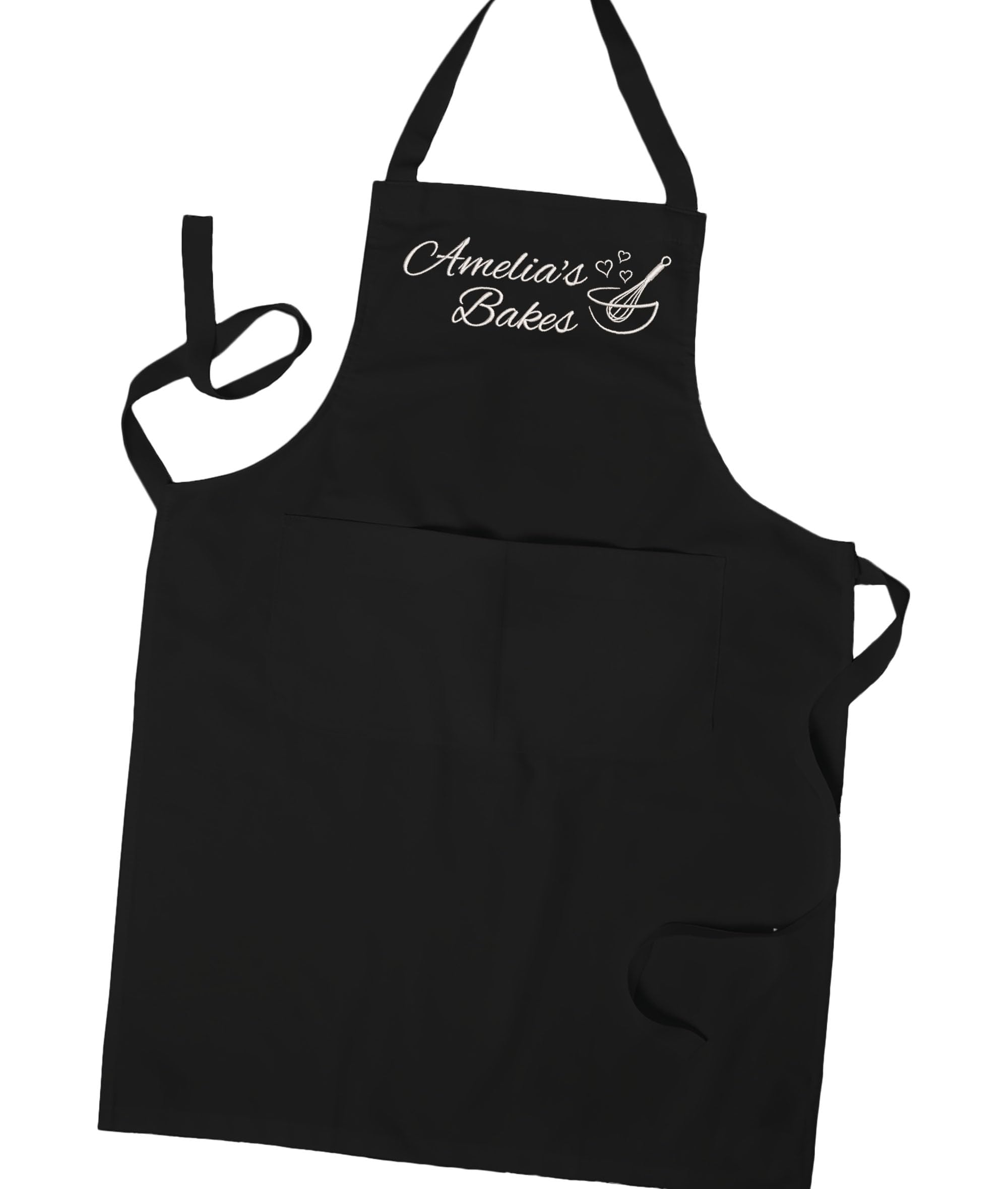 Personalised Ladies Embroidered Apron, Personalised Apron, Unisex Apron With Pockets (Black)