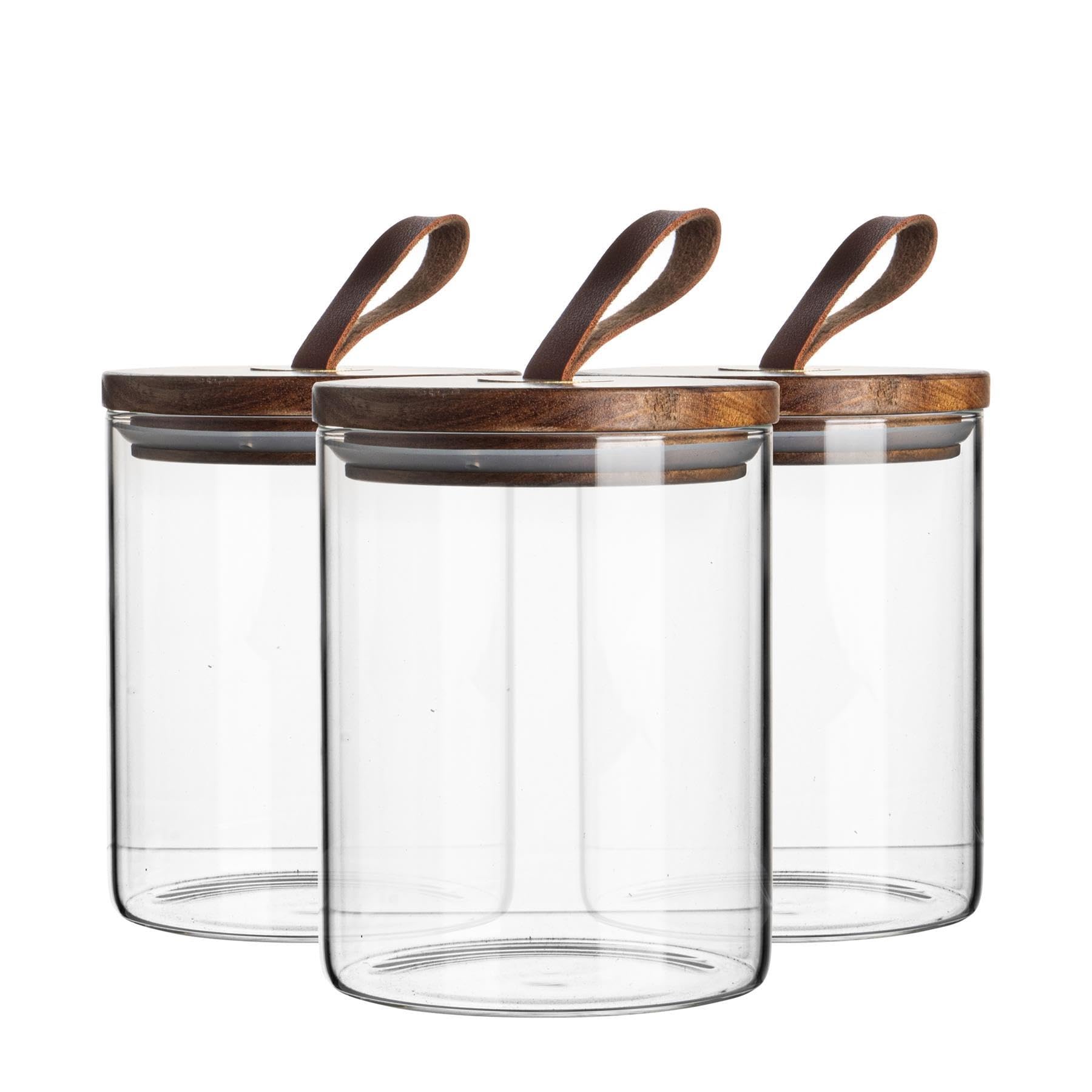 Argon Tableware Scandi Storage Jars with Leather Loop Lids - 750ml - 3 Pack - Modern Round Organisation Container Glass Jar for Kitchens, Pantry, Bathrooms, Utility Rooms โ image 1