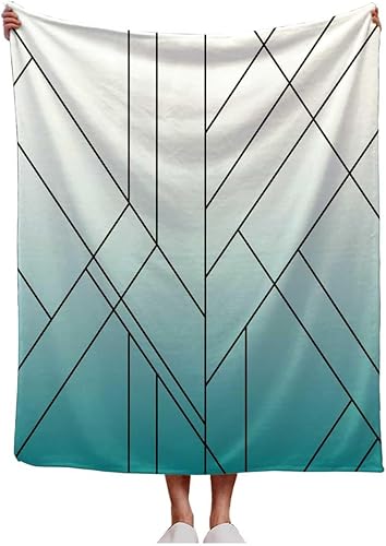 Manta grande y suave, color blanco, cian, degradado, líneas geométricas abstractas, Cobijas para El Frio, acogedora decoración de habitación, 40 x