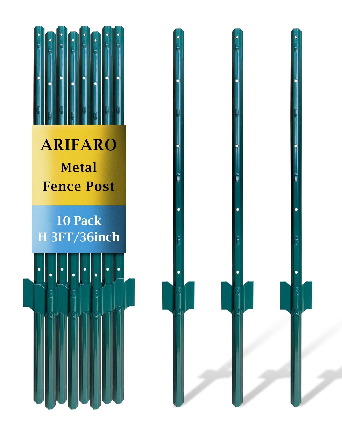 ARIFARO Poteaux de Clôture 91cm Métalliques Robustes, Lot de 10, Pas Besoin de Creuser, Profil en U pour Clôture en Fil de Fer, en Acier pour Cour, Fil de Fer Extérieur