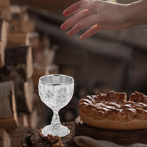 Miniatura 9 de BESTOYARD Copa de cáliz de metal, 2 unidades, copa de cáliz de vino vintage, cáliz en relieve, copa de altar plateado, cáliz de brujería, vasos para