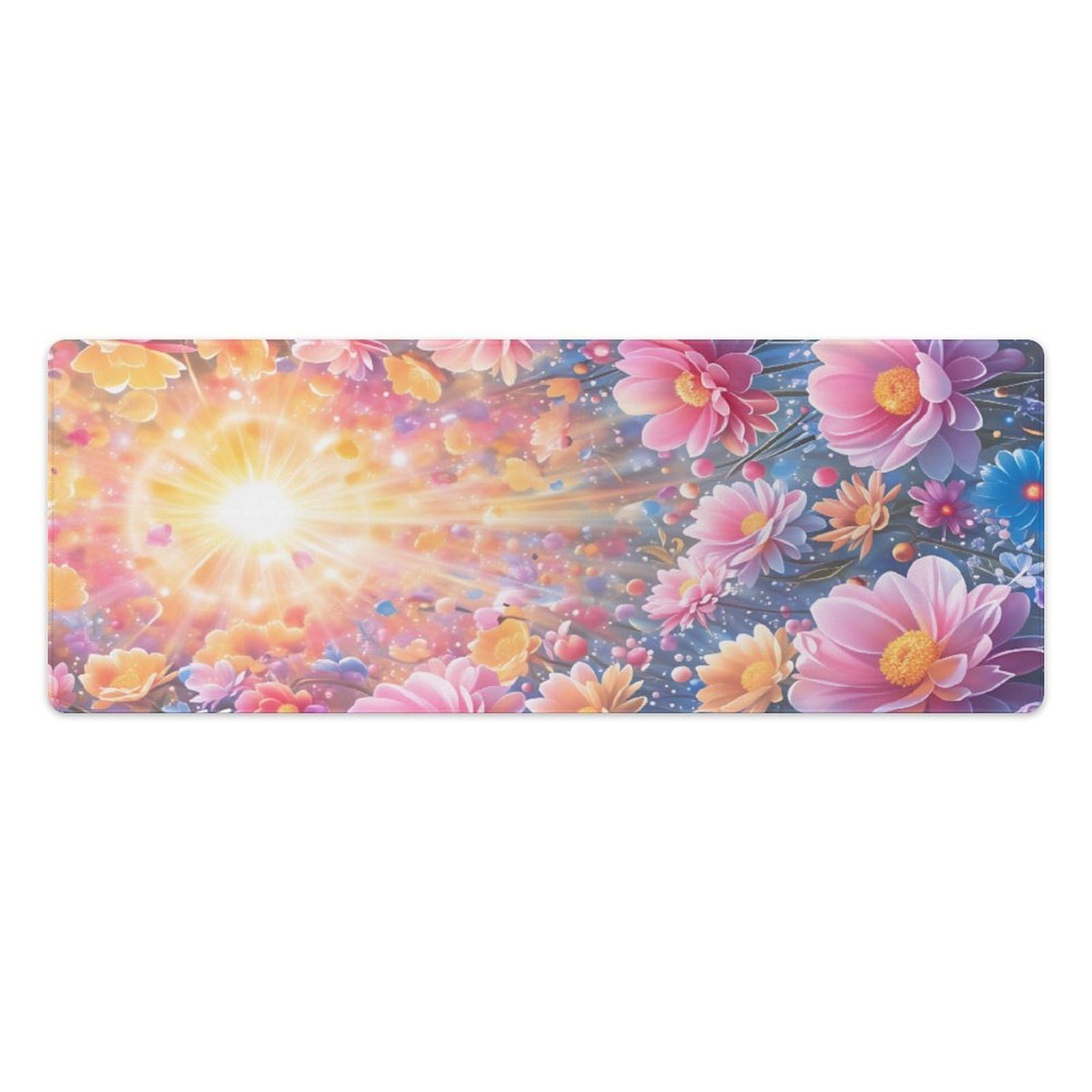 Floral Starry Sky Large Mouse Pad 12"×32" inch Extended Gaming Mousepad Desk Mat Long Computer Keyboard Non-Slip Base Stitched Edges for Home Office Work