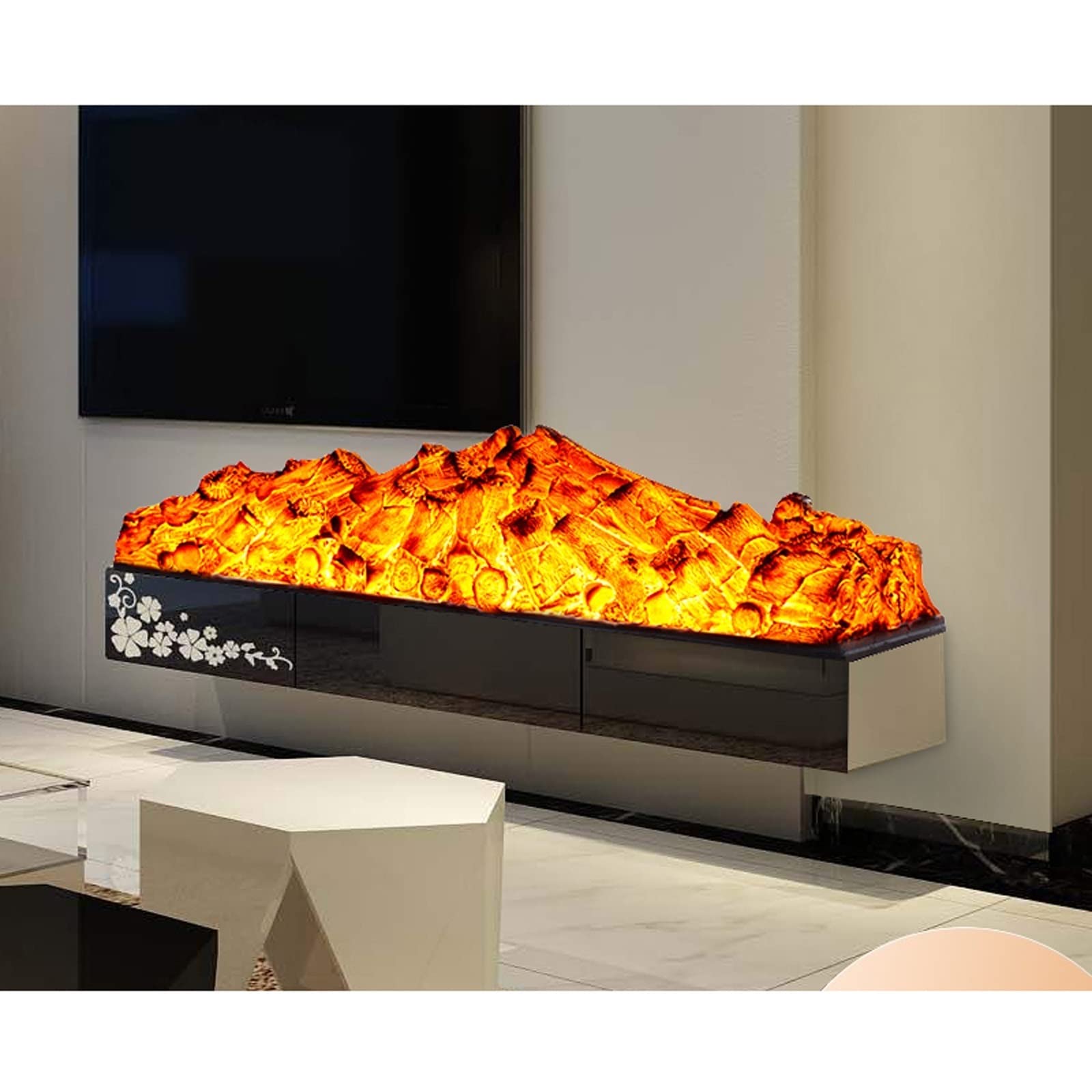 Kamin Elektrische Kaminscheite, 35,4-Zoll-Kamineinsatz-Holzheizer, realistisches Holzkohle-Glutbett aus Harz, eleganter Kaminscheiteinsatz, Überhitzungsschutz, 1500 W Innenkamin