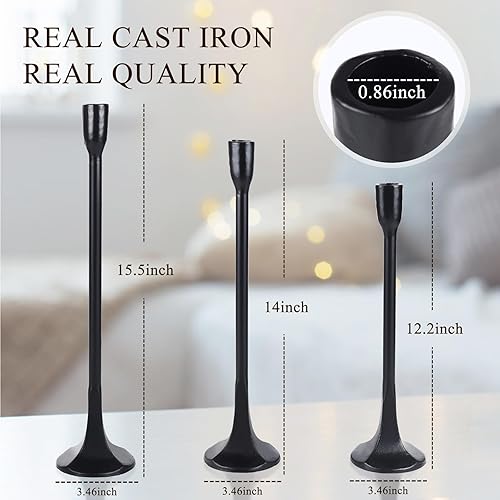 Miniatura 2 de Juego de 3 portavelas cónico de hierro, portavelas altos negros, portavelas cónicos negros, portavelas para bodas, mesa de comedor, decoración del