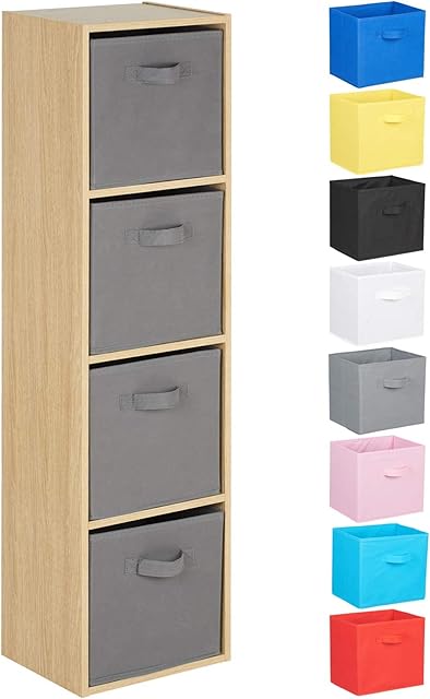 Hartleys 4 Tier Oak Cube Unit - Choice of Storage Boxes