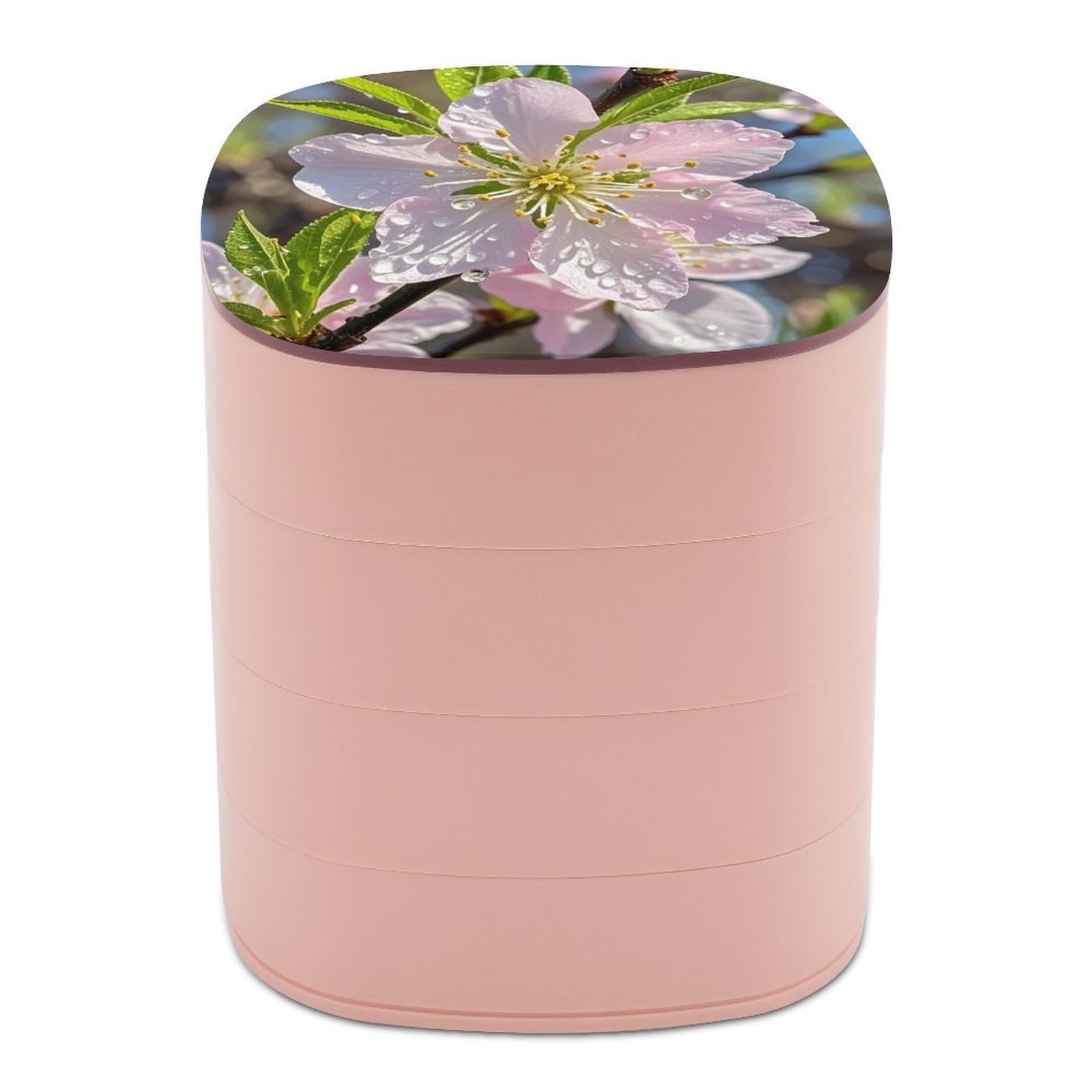 FekiLoot Rotating Peach Cherry Blossom Jewelry Box Large Capacity Jewelry Organizer with Mirror 4 Tier Hoop Ring And Earring Holder With Lid Small Travel Jewelry Case for Women