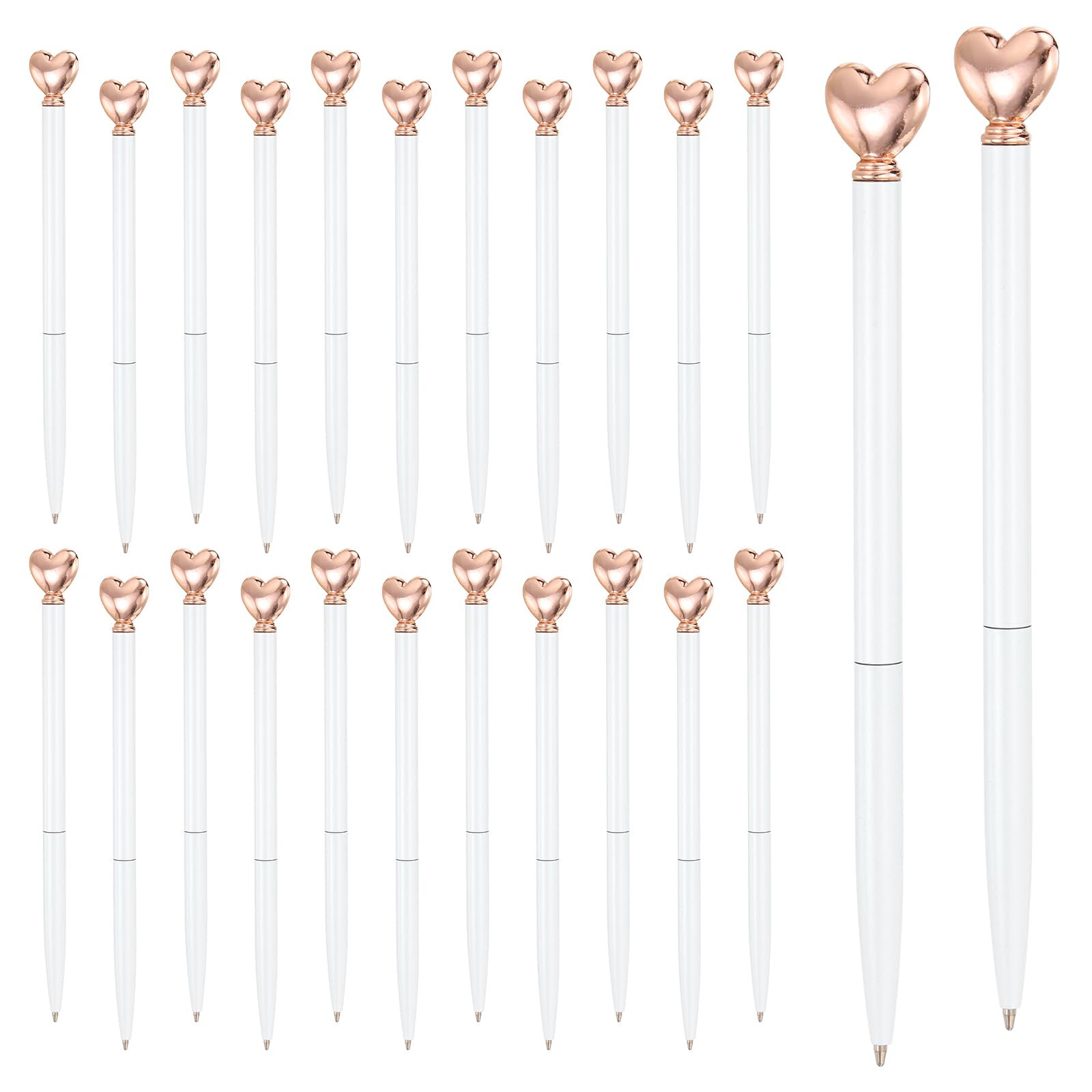 PATIKIL Heart Pens 1.0 mm Black Ink, 24 Pcs Metal Cute Pens Heart Ballpoint Retractable for Women Wedding Office Party Bridal Engagement Gifts Valentine's Day, White/Rose Gold — image 1