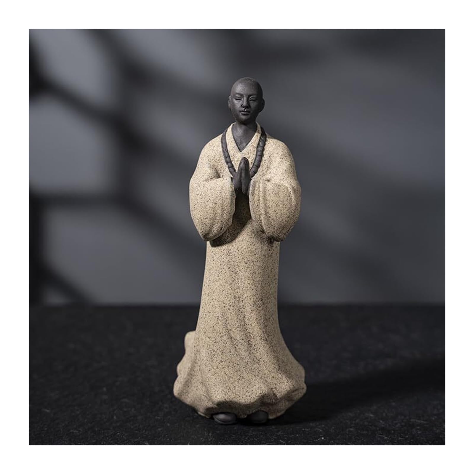 TSKIQQLQ Shelf Decor Chinese Baby Buddha Monk Statue Purple Sand Meditation Little Zen Figure Office Decorations For Work(Grey)