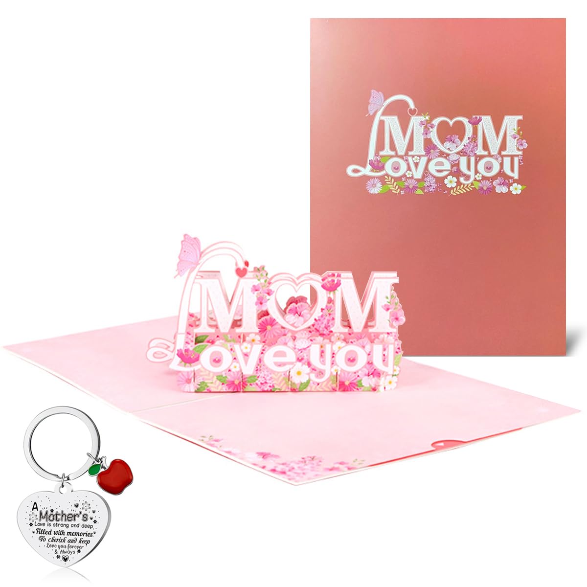 Mother's Day Card with Keychain 3D Pop Up Mothers Day Greeting Card for Birthday Mothers Day Gifts