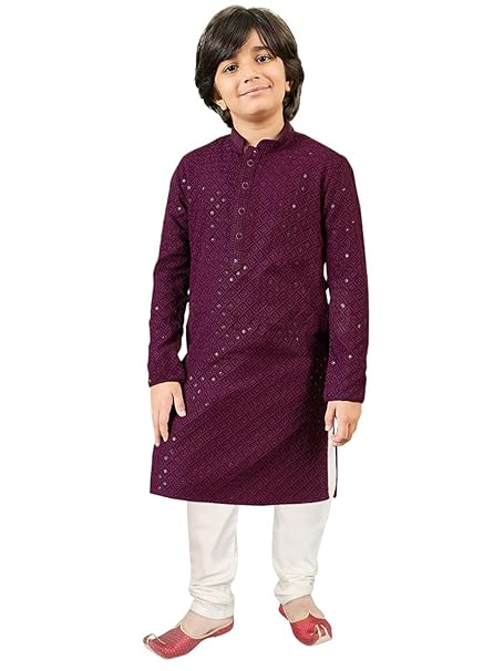 SG YUVRAJ Kids Ethnic Wear Cotton Sequined Chikankari Kurta Pajama Set For Boys
