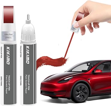 KIKIMO for Tesla Touch Up PaintUltra RedPR01, Car Paint Repair Kit for Tesla Model Y/3/S/X, 2 In 1 Scratches Repair with Pen Tip and Brush, Color-Matched for Quick & Easy Fix