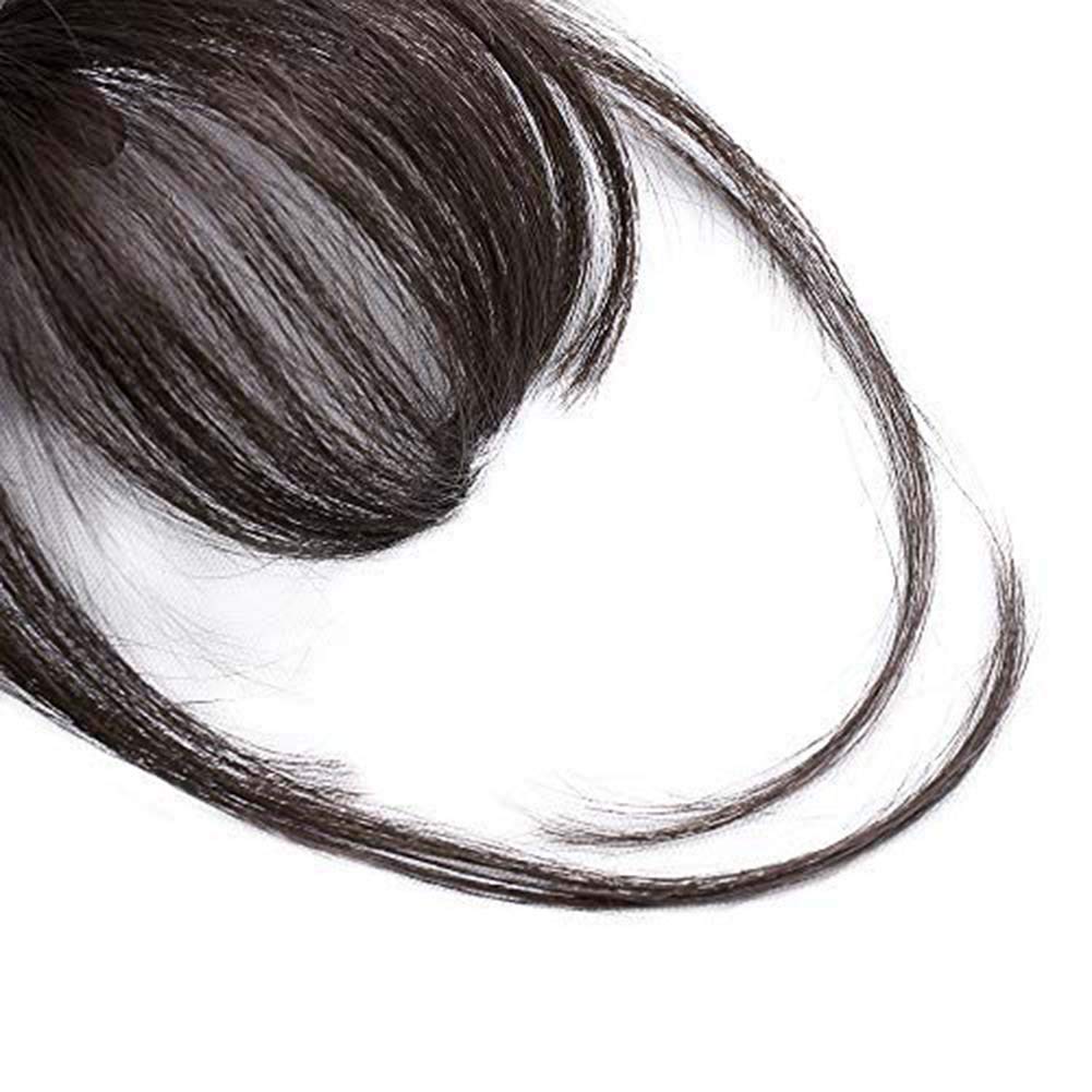 Excefore 2PCS Clip on Bangs Fringe Hair Extensions Short Straight Clips in Hair Bang False Flat Hairpiece Two Side Darkest Natural Real Hair Flat Bangs Clip in Air Bangs Human Hair