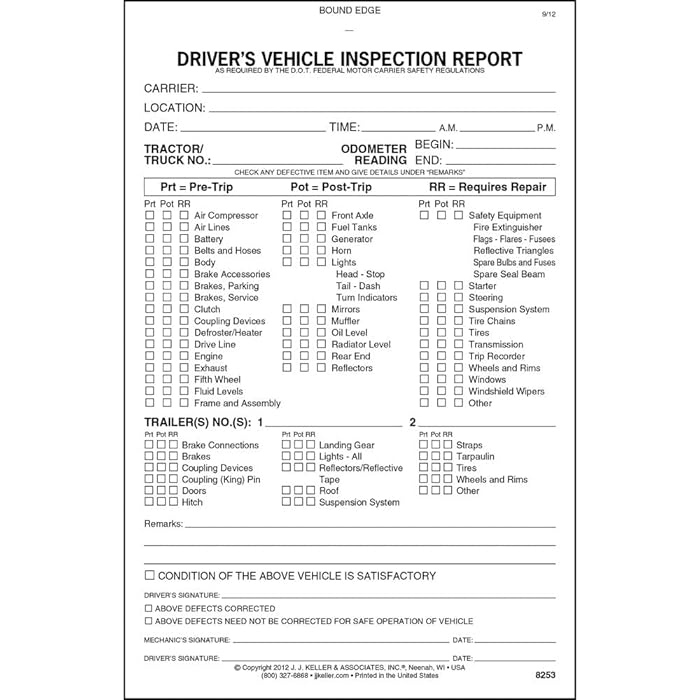 Buy Detailed Driver's Vehicle Inspection Report (Pre & PostTrip) 10