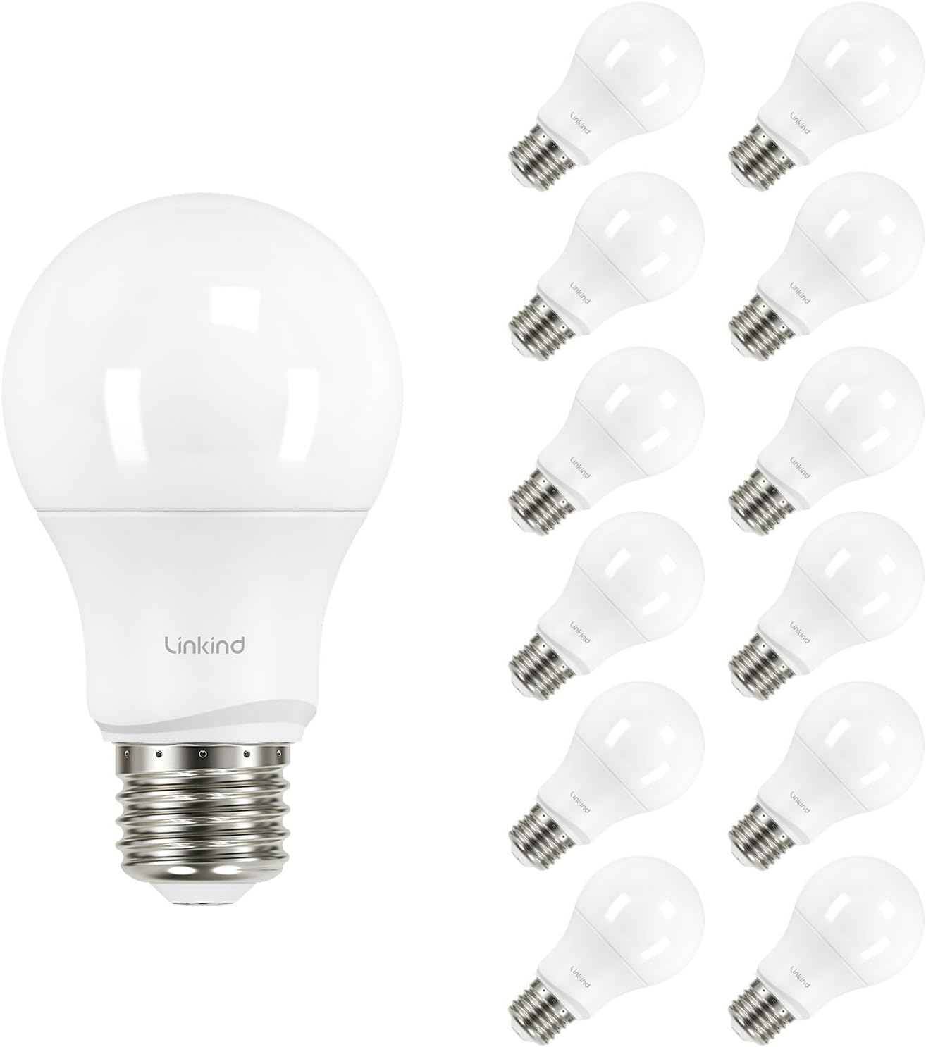 Linkind A19 LED Light Bulbs Dimmable, 60W Equivalent, 2700K Soft White, 9.5W 800 Lumens, E26 Standard Base, UL Listed, Lighting for Bedroom Living Room Home Office, 12 Packs