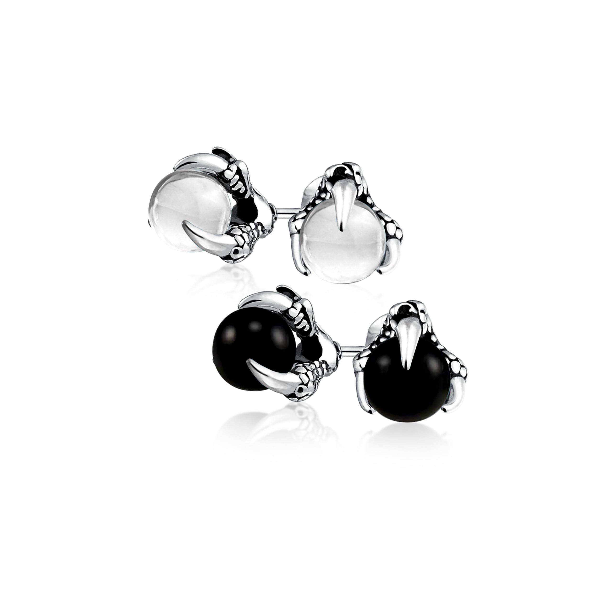 Gothic Punk Rocker Biker Joyería Aqua Blue Translucent Ball Orb Dragon Claw Stud Earrings For Men For Women Silver Tone Black Oxidized Stainless Steel