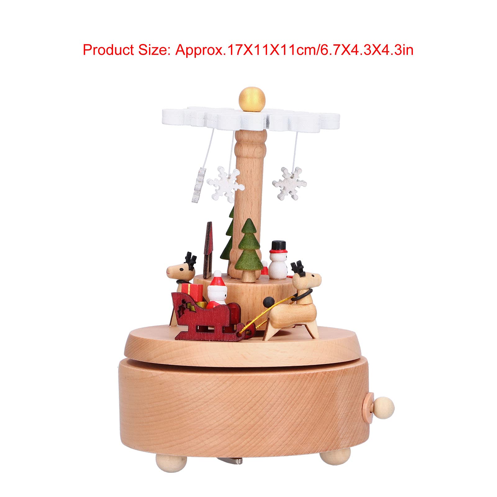 YESYZX Caja de música de Madera Adorno navideño Decoración de Copos de Nieve Textura de Grano de Madera Sonido Hermoso Caja de música navideña
