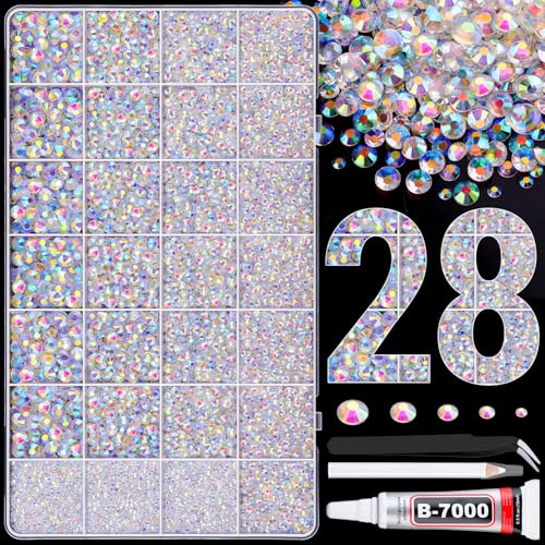 Image of 30000Pcs Resin Rhinestones for Bedazzling with Tweezers, Transparent AB Rhinestones for Crafting with B7000 Jewelry Glue for DIY Crafts Clothing Tumblers Shoes Fabric Nail Art