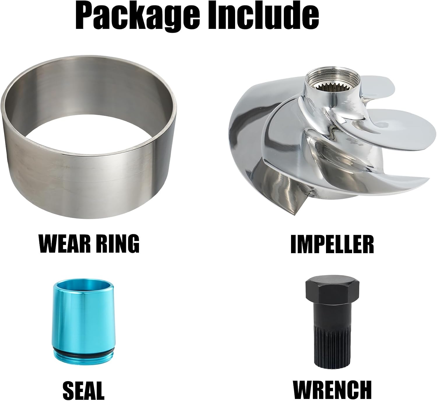Jet Ski Impeller Kit SRZ-CD-15/21A,fit Sea-Doo GTX LTD is 255 GTX LTD is 260, Jet Ski 159mm 4-Blade Polished Impeller with Wear Ring, Wrench and Seal