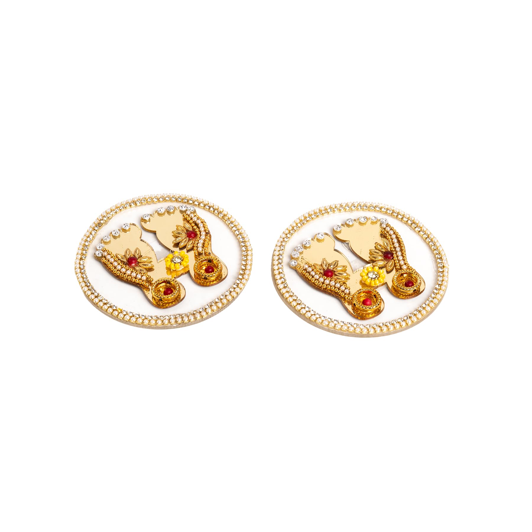 Lakshmi Charan Pagla Stickers 2 Pairs Laxmi Padhuka Footsteps Footprint Feet for Home Office Temple Mandir Pooja Diwali Festival Décor Decoration and Gifting (Golden)