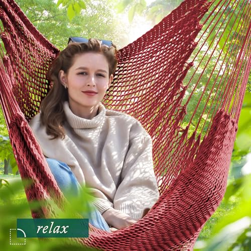 Image of Bathonly Large Hammock Chair with Spreader Bar, Caribbean Hammock Swing Chair, XL Hammock Chair Outdoor Indoor, 330 LBS Weight Capacity, Red