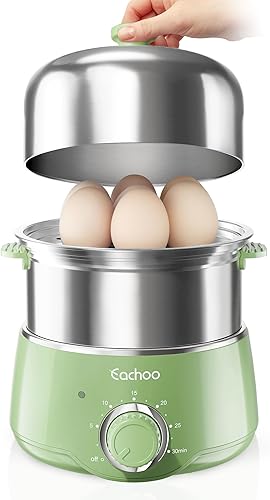 Cocedor de huevos duros - CACHOO olla de huevos de acero inoxidable rápida de 14 huevos con temporizador de 30 minutos y apagado automático,