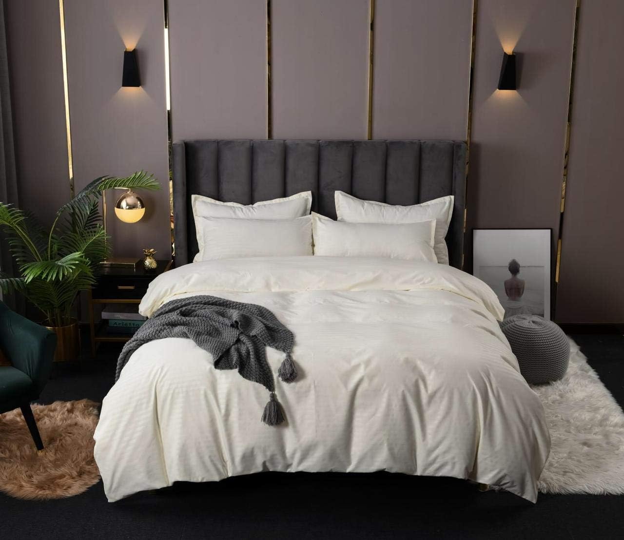 DEALS FOR LESS - Hotel Quality,King Size, Duvet Cover, Bedding Set of 6 Pieces, Solid Plain (CREAM)