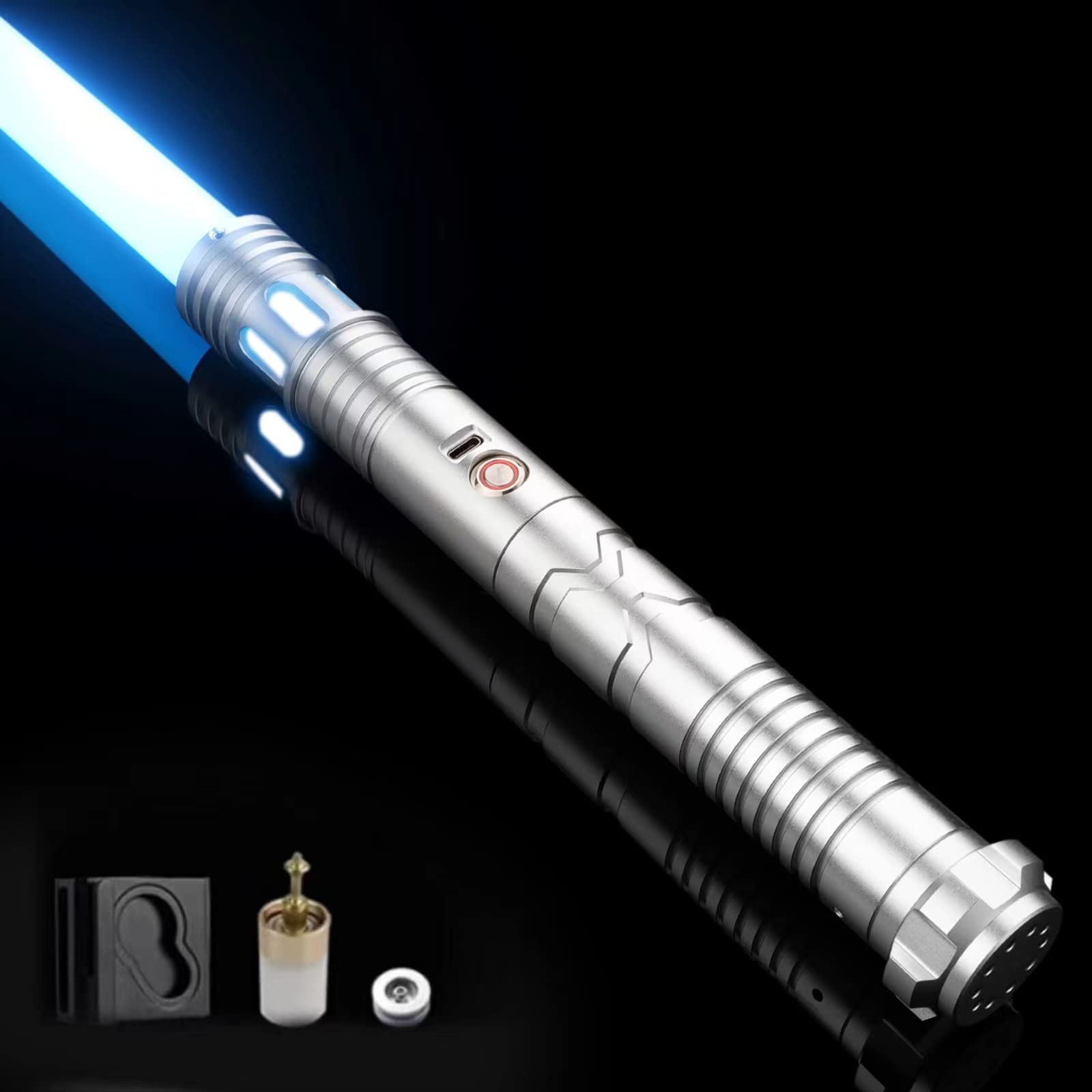CUSTOM SABER Smooth Swing RGBX Light Saber, Motion Control for Turn on/Off The Blade, 12 Sound Fonts Light Saber, Support Dueling, Light Saber for Adults Gift with Belt Clip and Blade Plug-Sliver